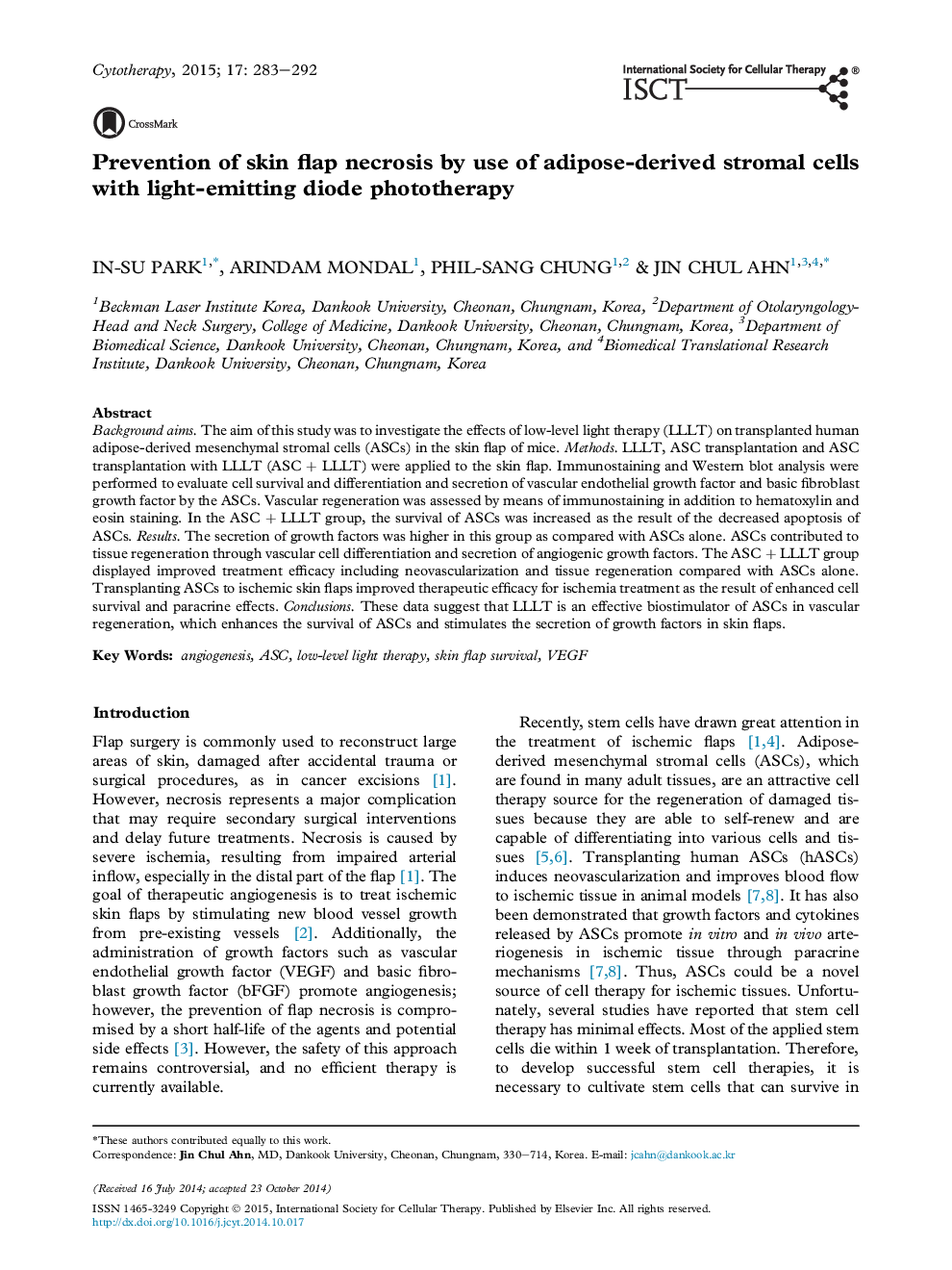 پیشگیری از نکروز فلاپ پوست با استفاده از سلول های استرومای حاصل از چربی با نور فیزیوتراپی نوری 