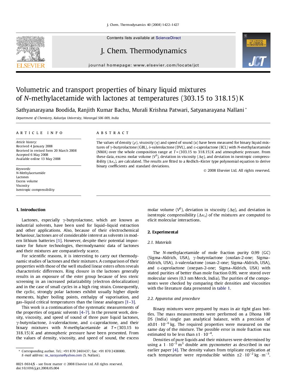 Volumetric and transport properties of binary liquid mixtures of N-methylacetamide with lactones at temperatures (303.15 to 318.15) K