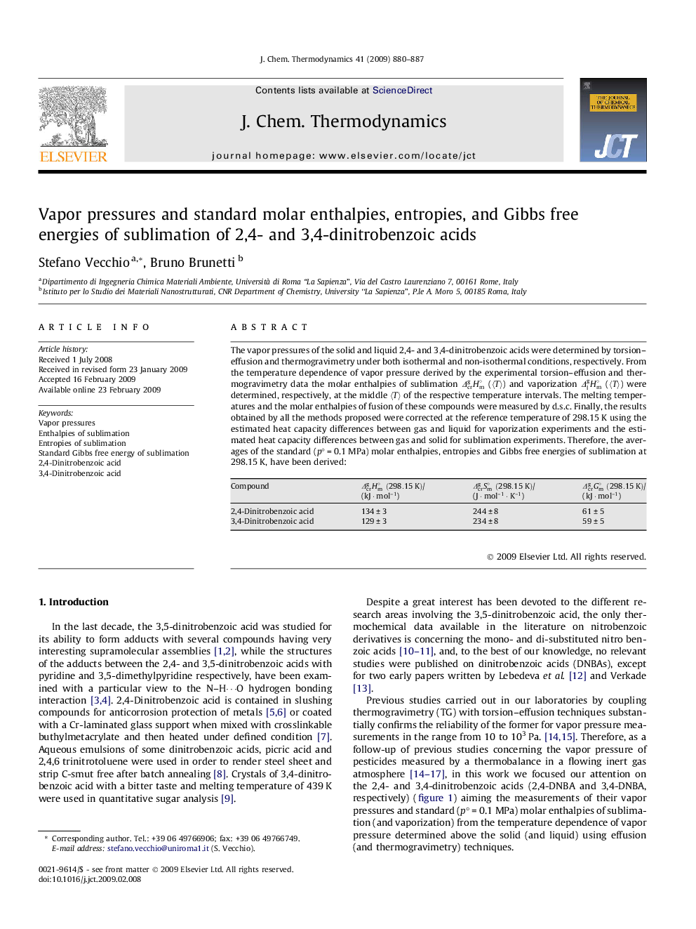 عکس صفحه اول مقاله: Vapor pressures and standard molar enthalpies, entropies, and Gibbs free energies of sublimation of 2,4- and 3,4-dinitrobenzoic acids Vapor pressures and standard molar enthalpies, entropies, and Gibbs free energies of sublimation of 2,4- and 3,4-dinitrobenzoic acids