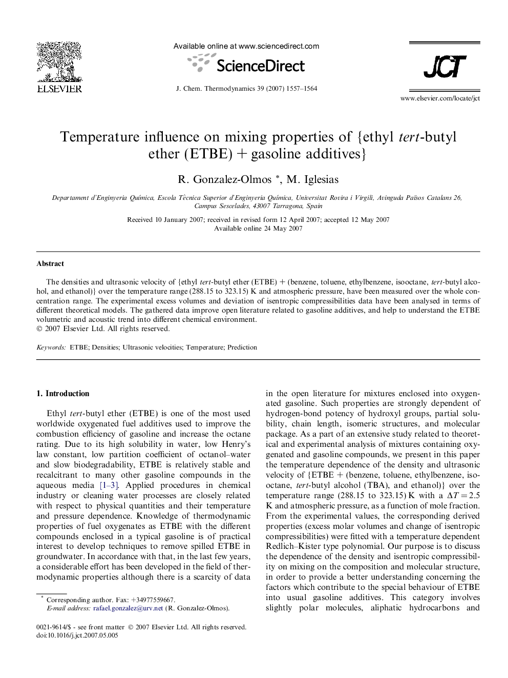 Temperature influence on mixing properties of {ethyl tert-butyl ether (ETBE) + gasoline additives}