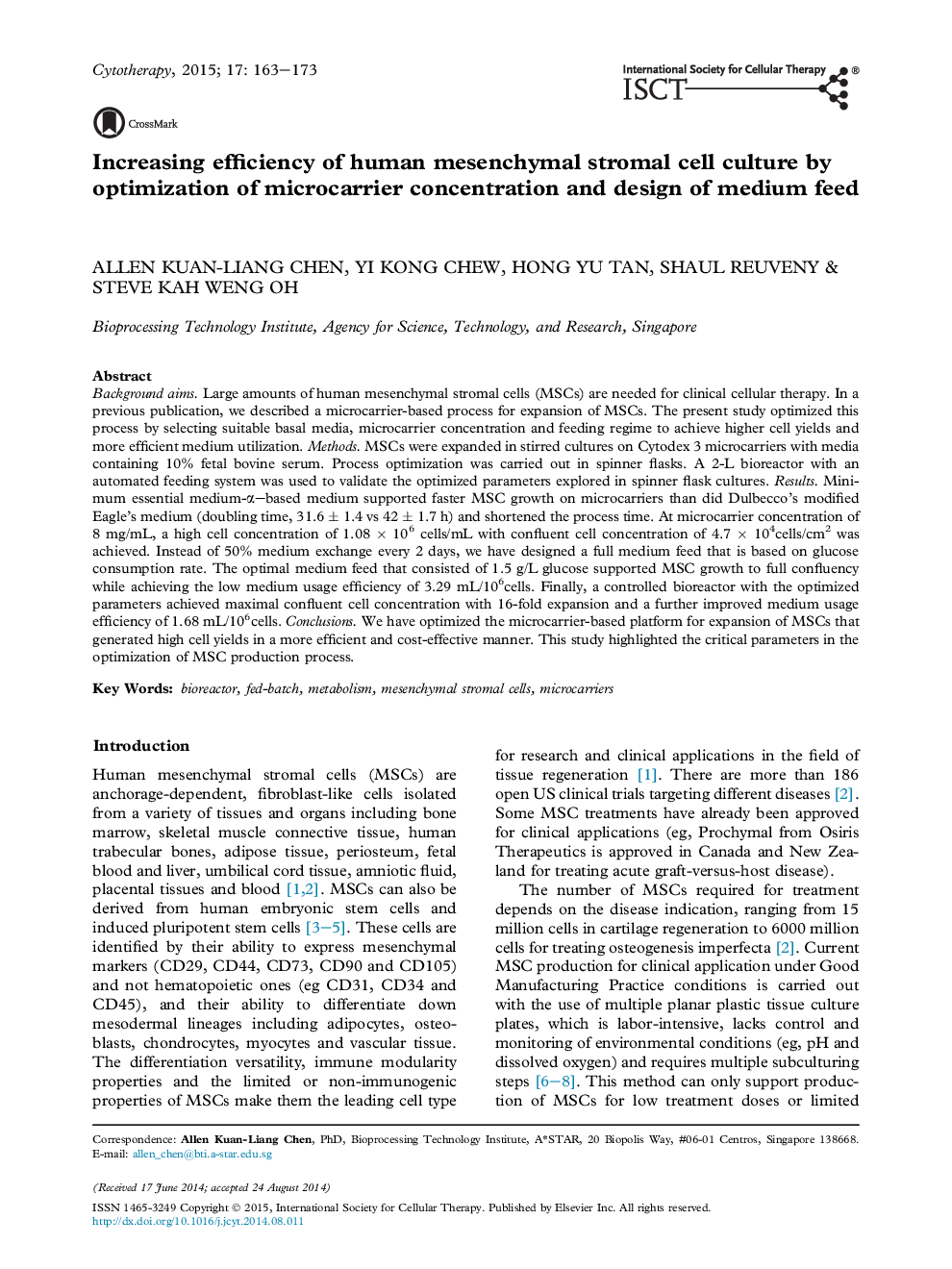Increasing efficiency of human mesenchymal stromal cell culture by optimization of microcarrier concentration and design of medium feed