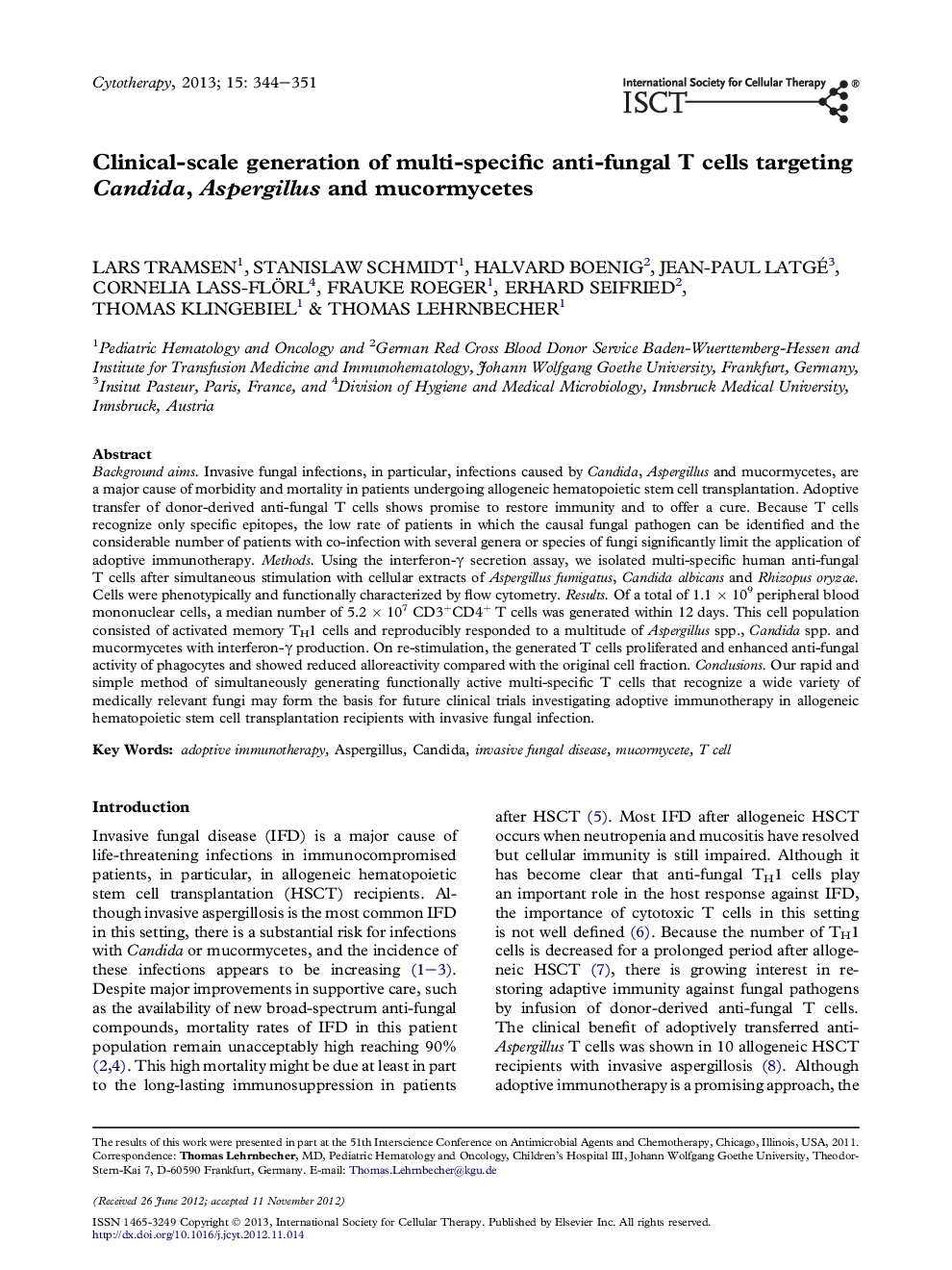 Clinical-scale generation of multi-specific anti-fungal T cells targeting Candida, Aspergillus and mucormycetes