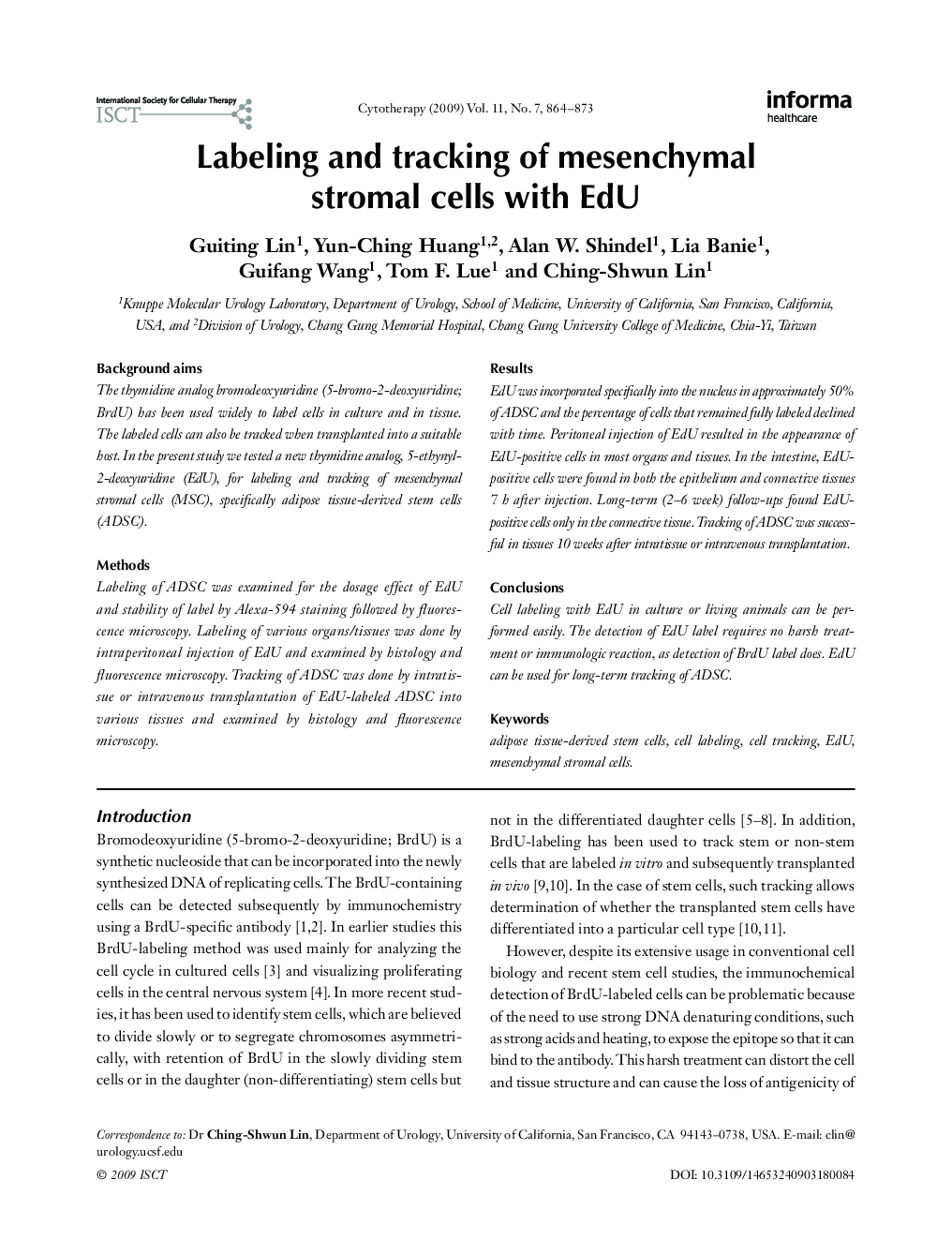 Labeling and tracking of mesenchymal stromal cells with EdU