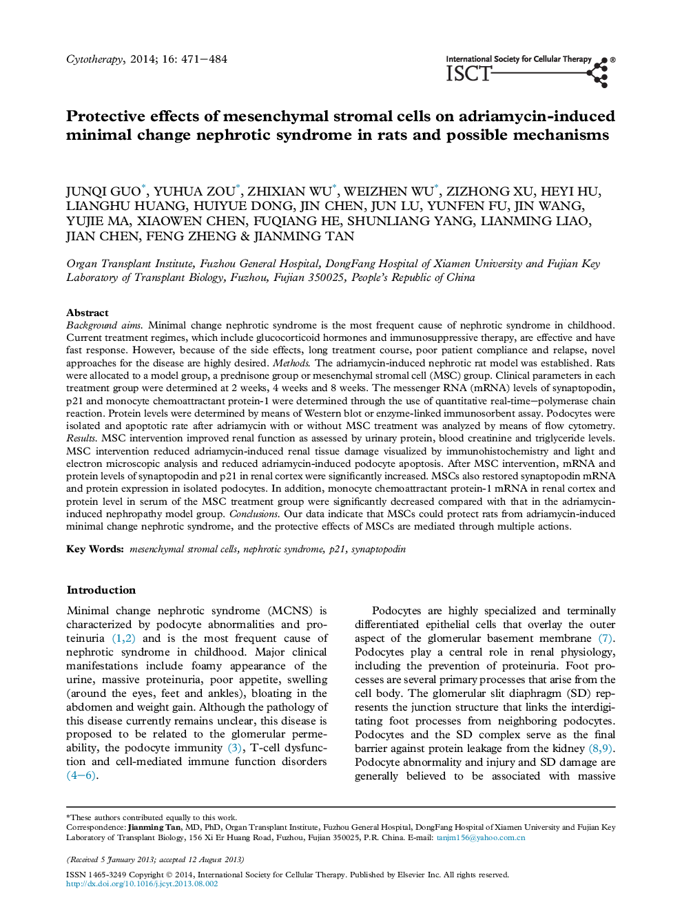 اثرات محافظتی سلول های استرومای مزانشیمی بر روی تغییرات کم تغییر دهنده ی نفروتیک ناشی از آدریامایسین در موش و مکانیسم های احتمالی 