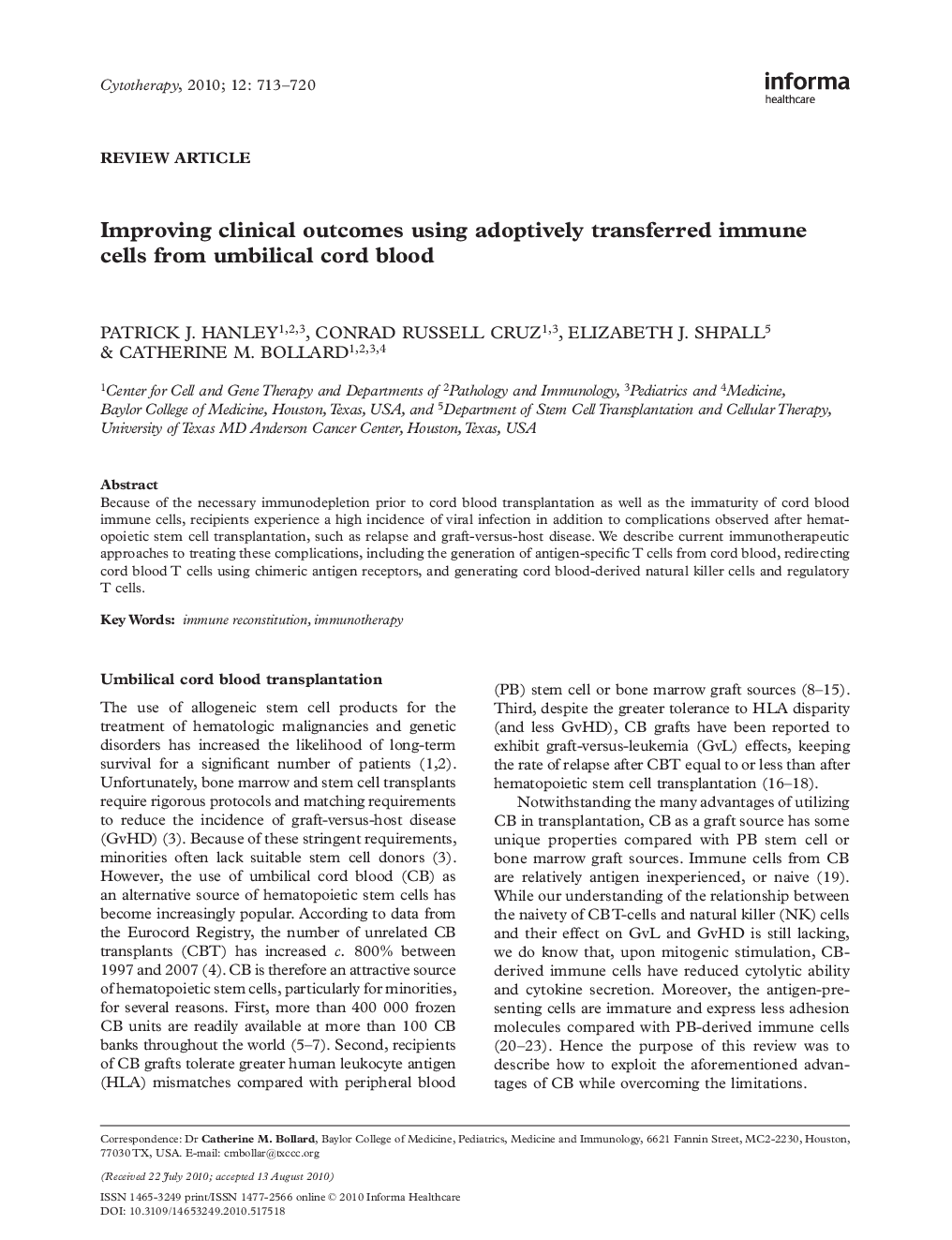 Improving clinical outcomes using adoptively transferred immune cells from umbilical cord blood