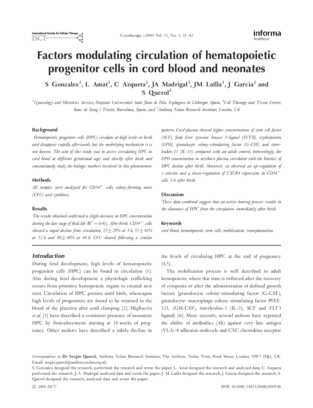 Factors modulating circulation of hematopoietic progenitor cells in cord blood and neonates