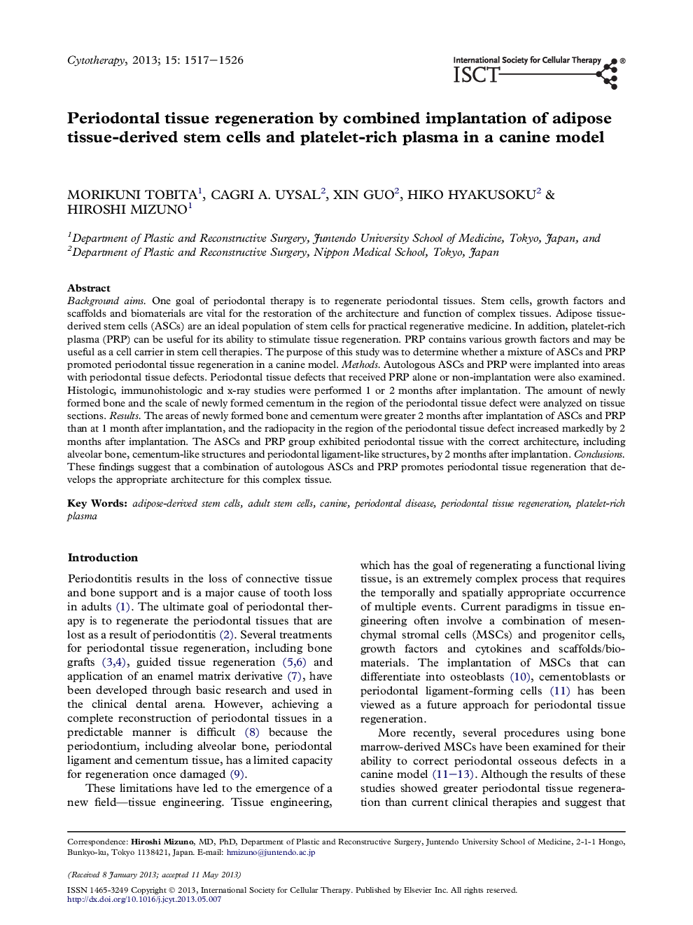 Periodontal tissue regeneration by combined implantation of adipose tissue-derived stem cells and platelet-rich plasma in a canine model