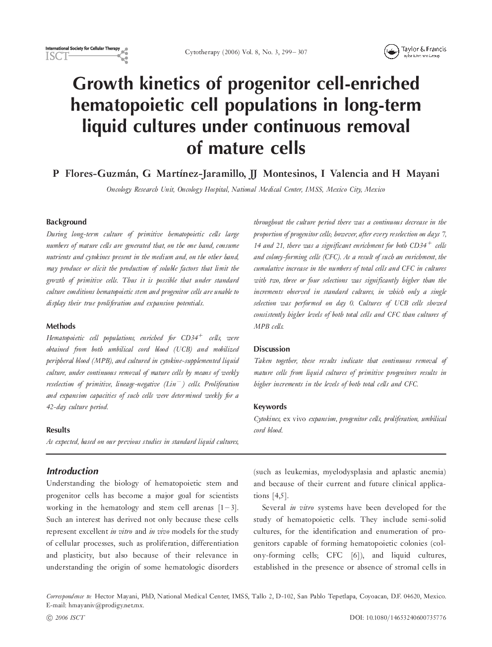 عکس صفحه اول مقاله: Growth kinetics of progenitor cell-enriched hematopoietic cell populations in long-term liquid cultures under continuous removal of mature cells Growth kinetics of progenitor cell-enriched hematopoietic cell populations in long-term liquid cultures under continuous removal of mature cells