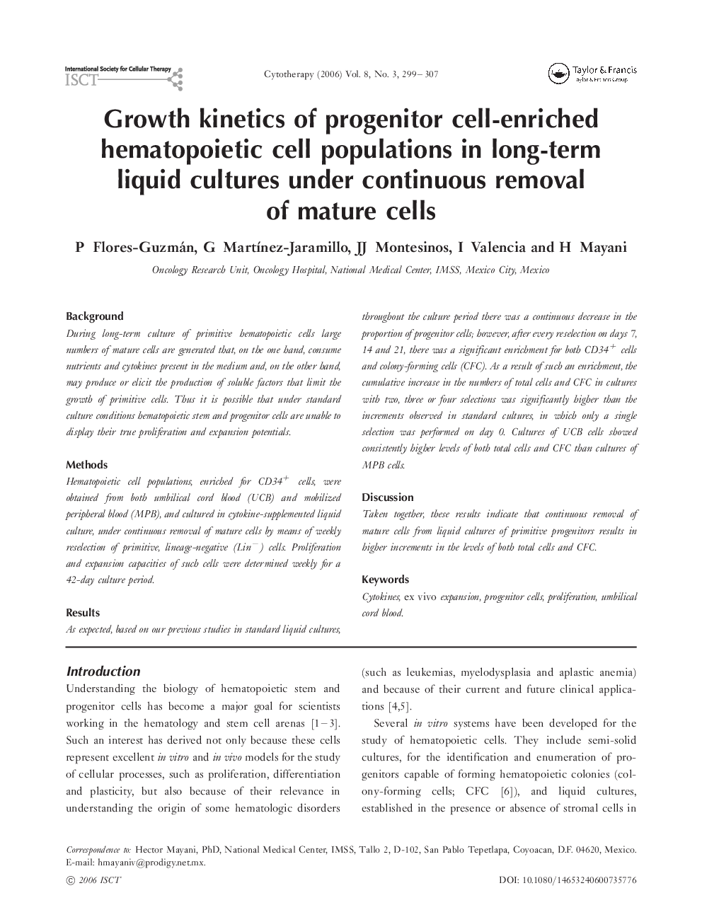 Growth kinetics of progenitor cell-enriched hematopoietic cell populations in long-term liquid cultures under continuous removal of mature cells