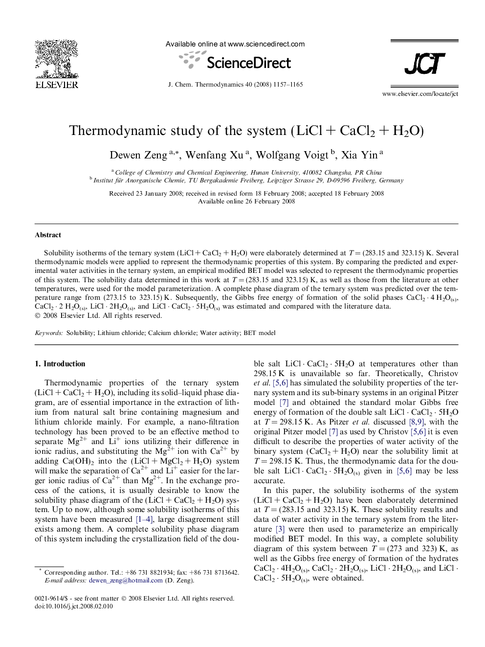 Thermodynamic study of the system (LiCl + CaCl2 + H2O)