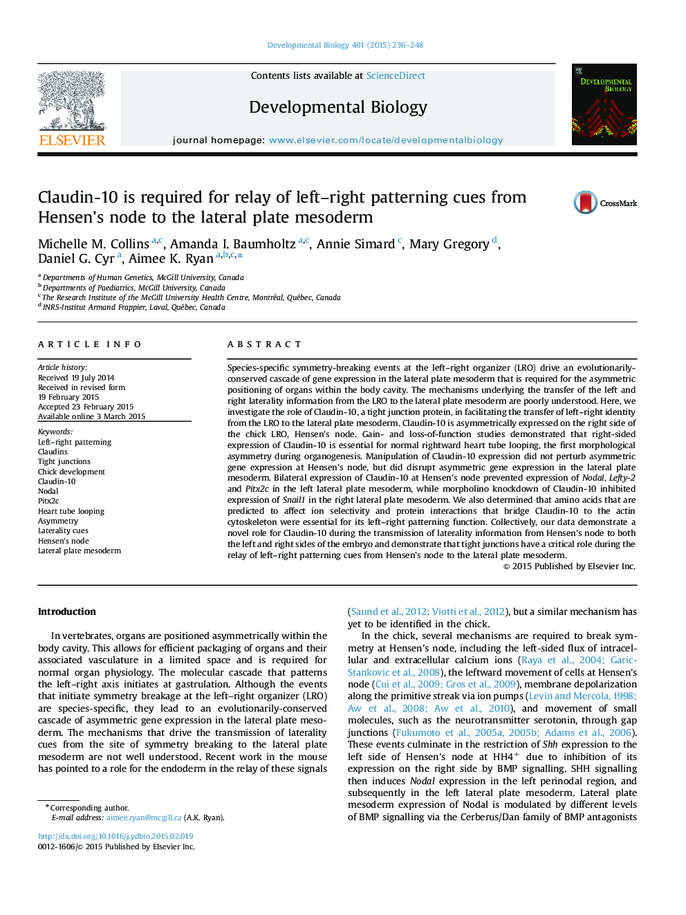 Claudin-10 is required for relay of left–right patterning cues from Hensen’s node to the lateral plate mesoderm