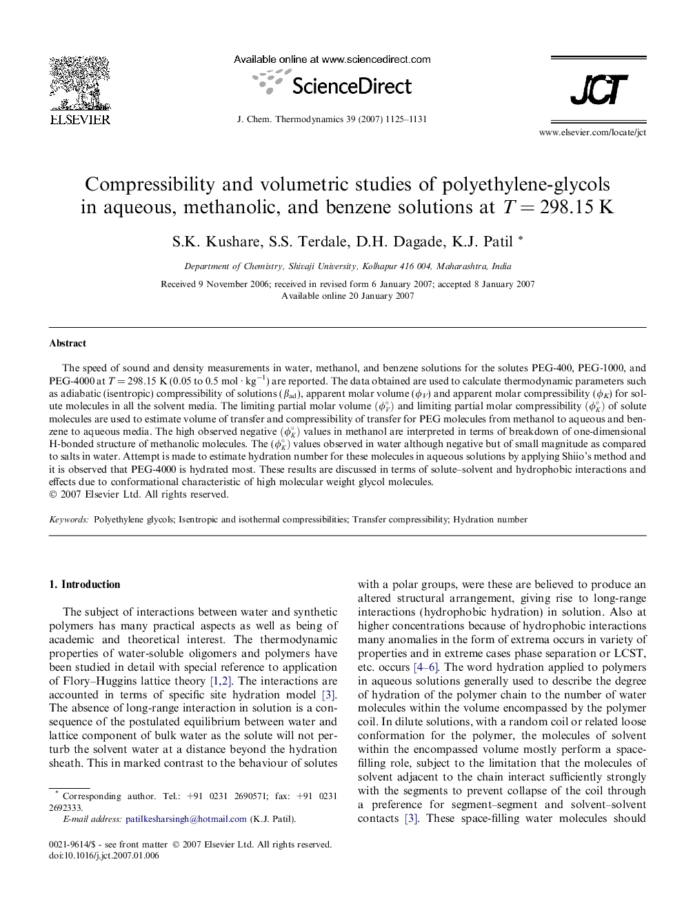 Compressibility and volumetric studies of polyethylene-glycols in aqueous, methanolic, and benzene solutions at T = 298.15 K