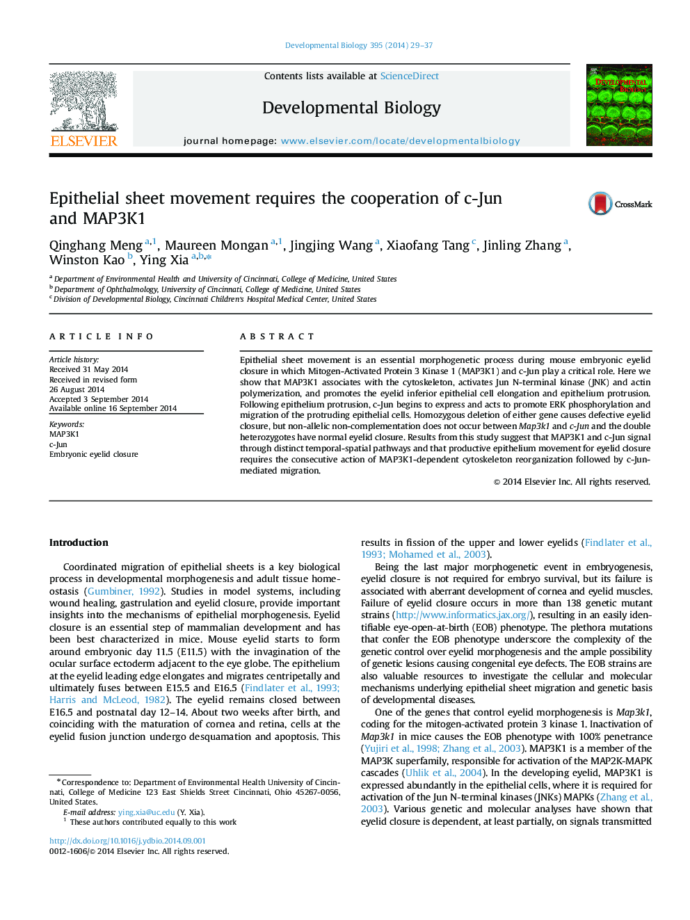 عکس صفحه اول مقاله: Epithelial sheet movement requires the cooperation of c-Jun and MAP3K1 Epithelial sheet movement requires the cooperation of c-Jun and MAP3K1