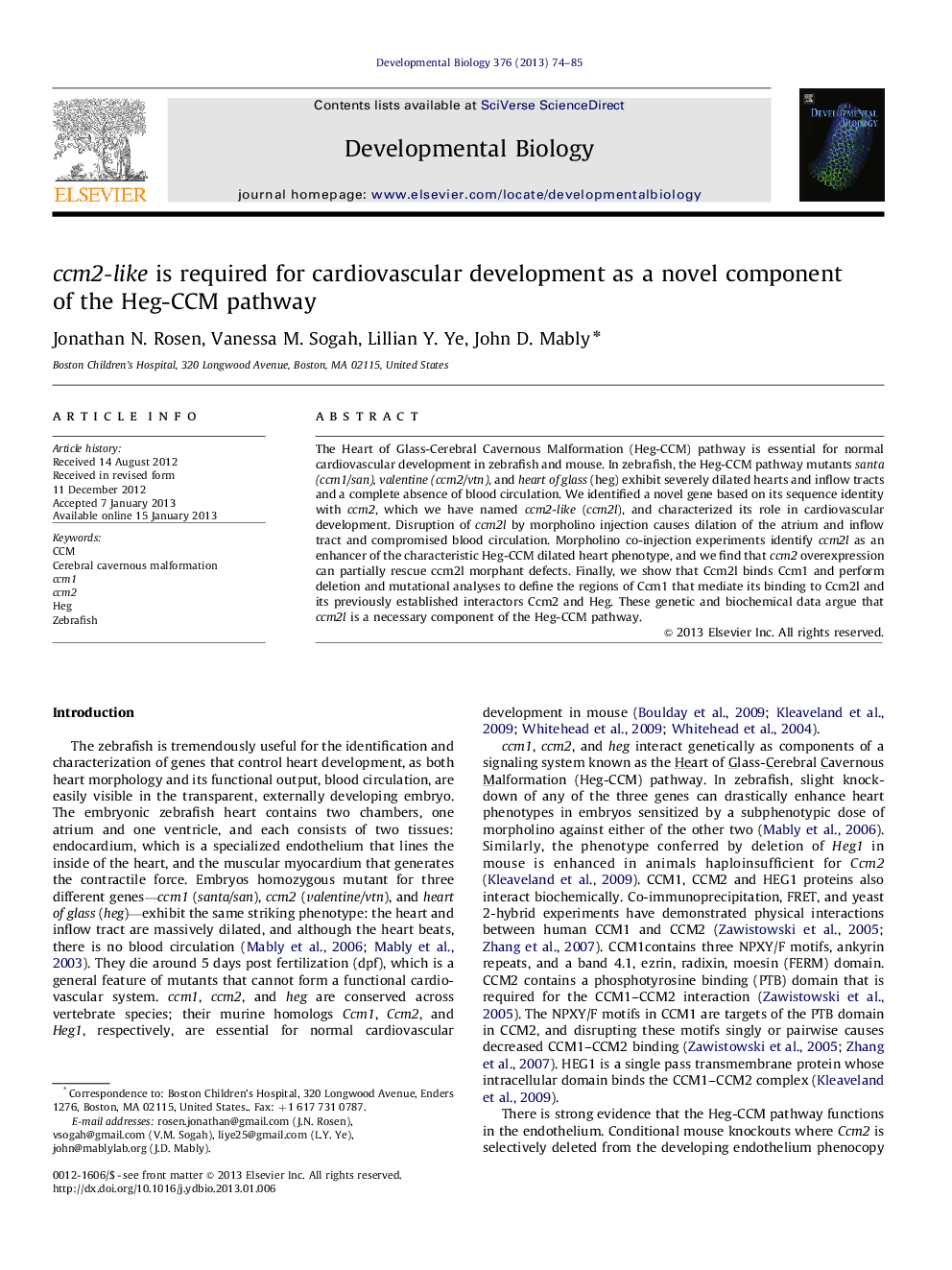 عکس صفحه اول مقاله: ccm2-like is required for cardiovascular development as a novel component of the Heg-CCM pathway ccm2-like is required for cardiovascular development as a novel component of the Heg-CCM pathway