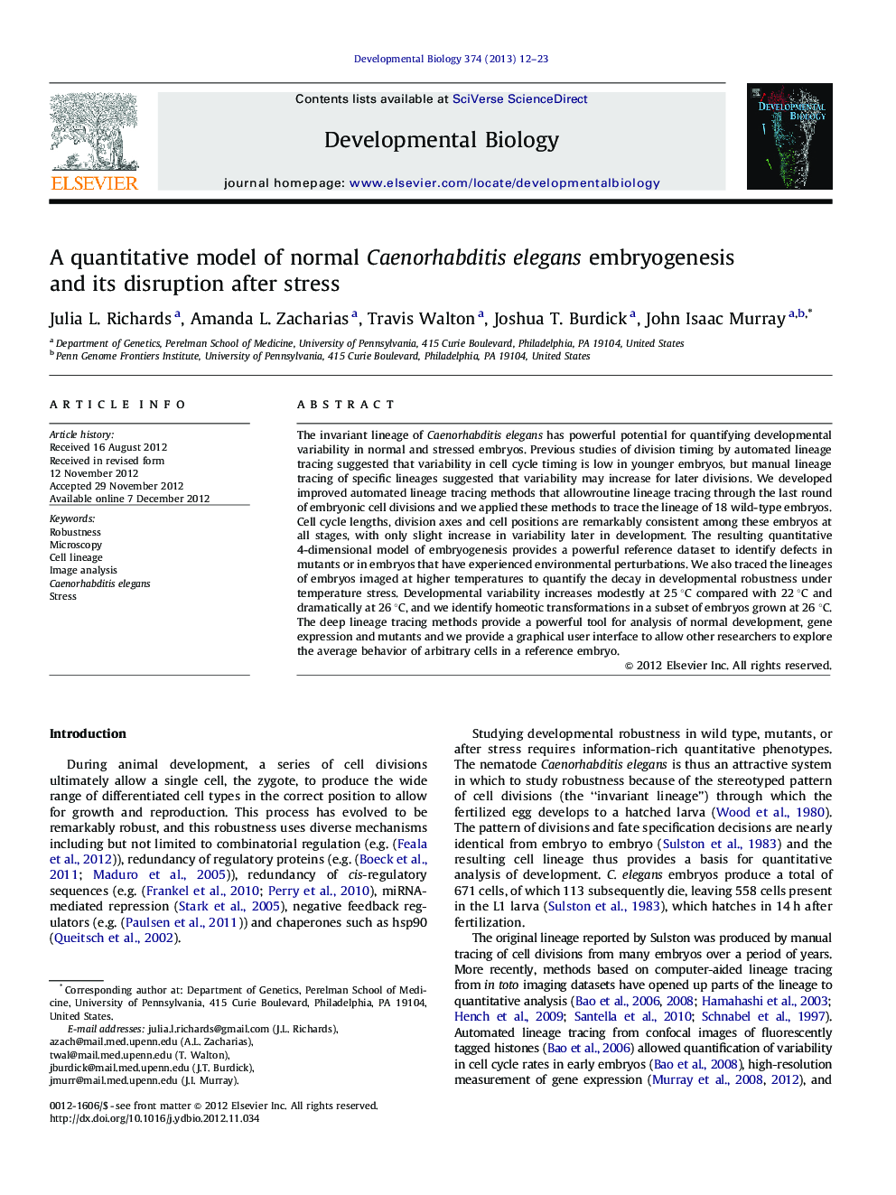 A quantitative model of normal Caenorhabditis elegans embryogenesis and its disruption after stress