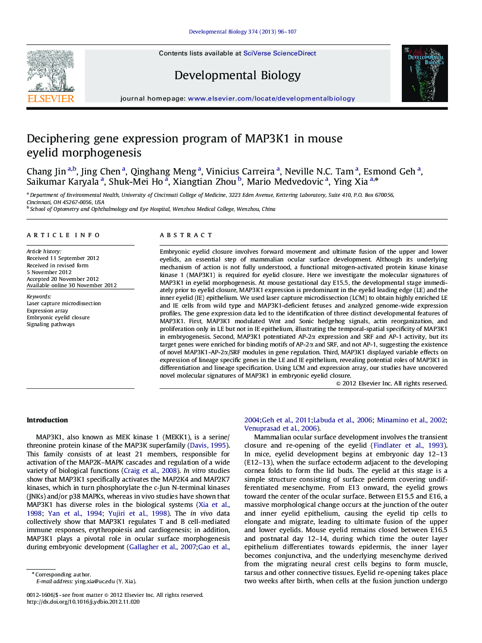 Deciphering gene expression program of MAP3K1 in mouse eyelid morphogenesis