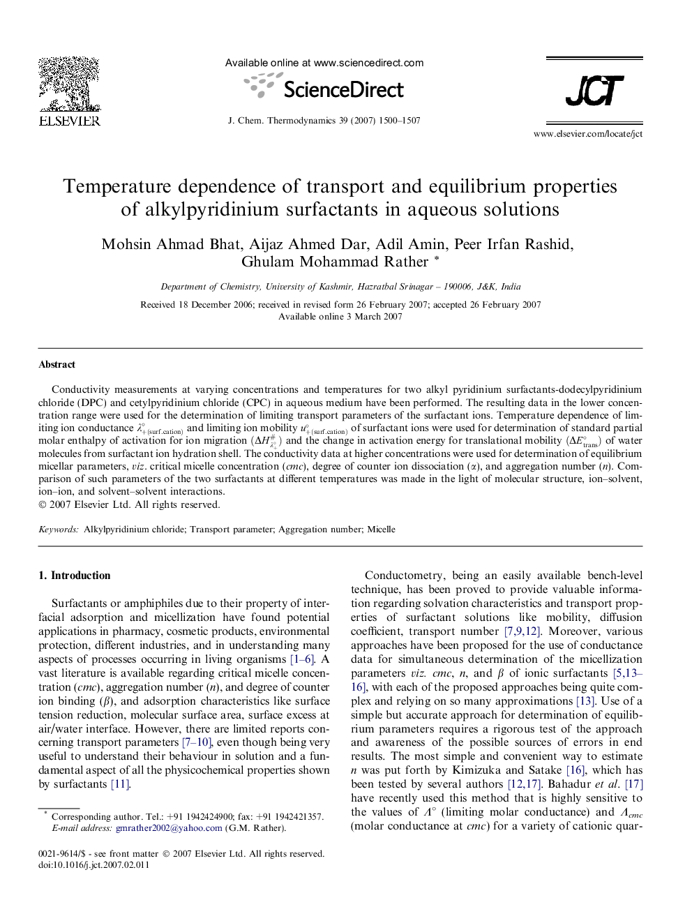 Temperature dependence of transport and equilibrium properties of alkylpyridinium surfactants in aqueous solutions