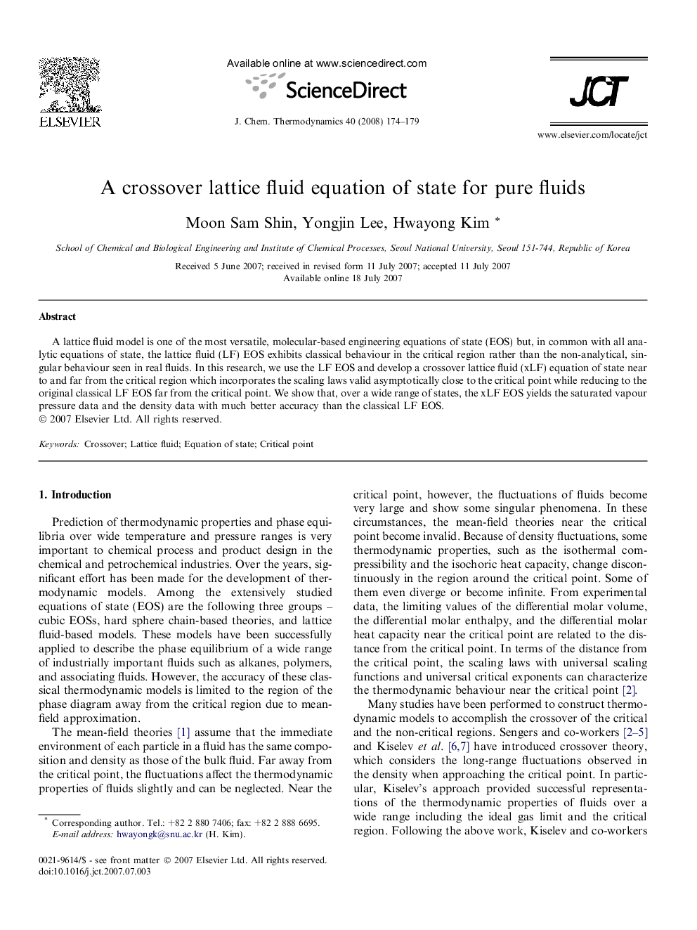 A crossover lattice fluid equation of state for pure fluids