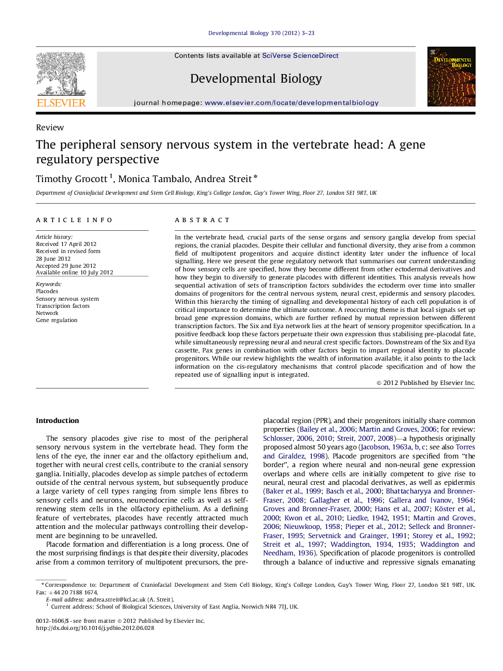 The peripheral sensory nervous system in the vertebrate head: A gene regulatory perspective