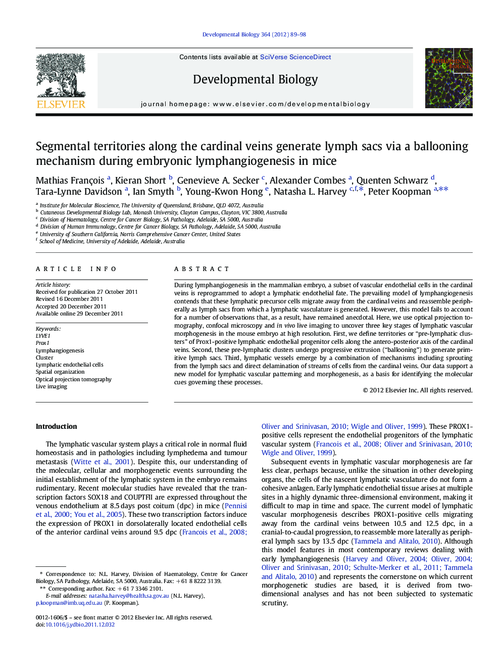 Segmental territories along the cardinal veins generate lymph sacs via a ballooning mechanism during embryonic lymphangiogenesis in mice