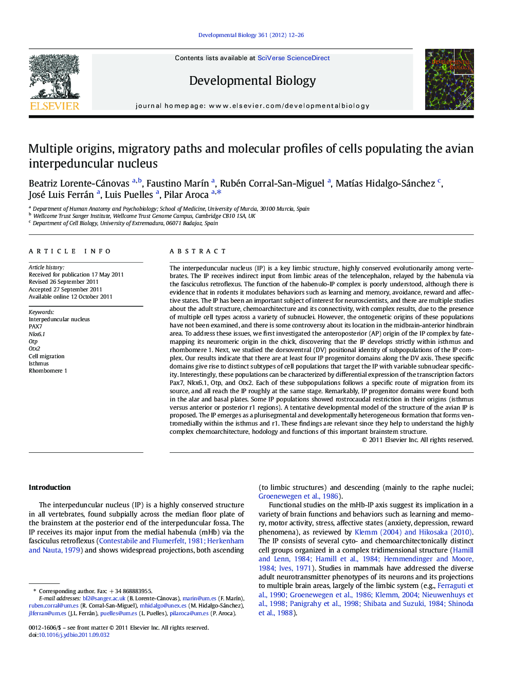 Multiple origins, migratory paths and molecular profiles of cells populating the avian interpeduncular nucleus