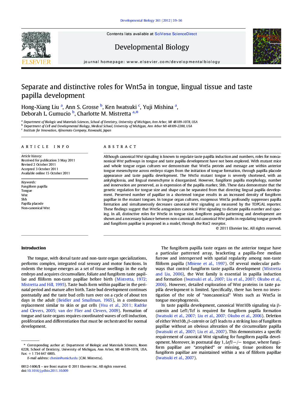Separate and distinctive roles for Wnt5a in tongue, lingual tissue and taste papilla development