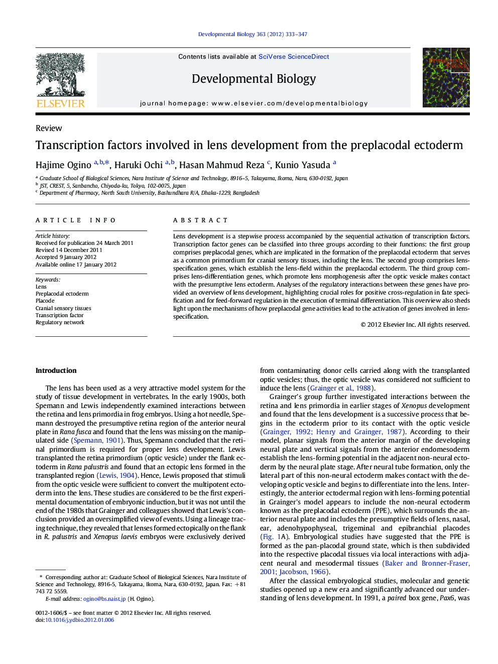 Transcription factors involved in lens development from the preplacodal ectoderm