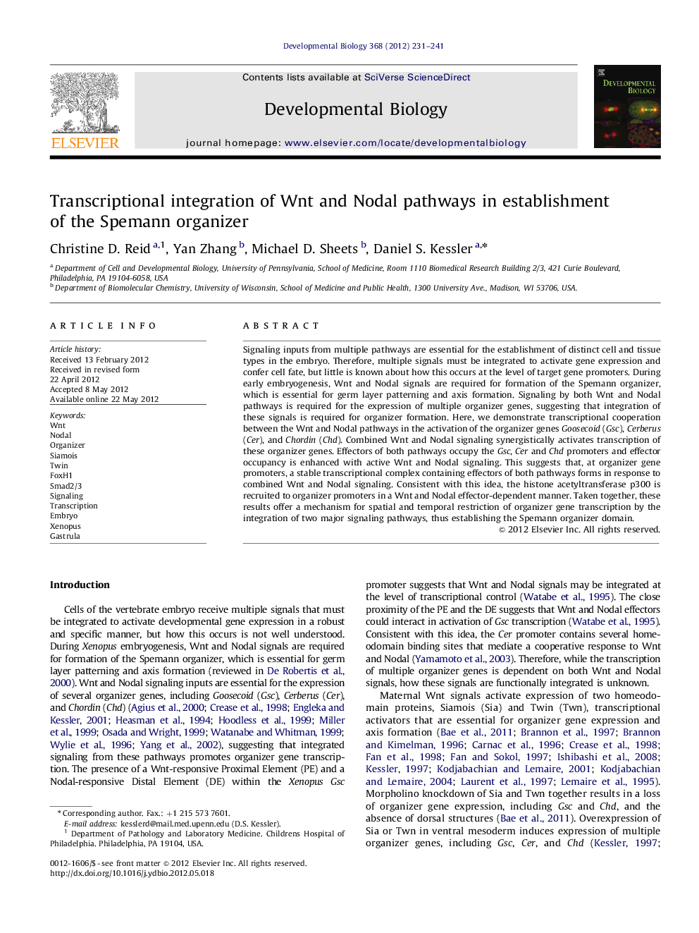 Transcriptional integration of Wnt and Nodal pathways in establishment of the Spemann organizer