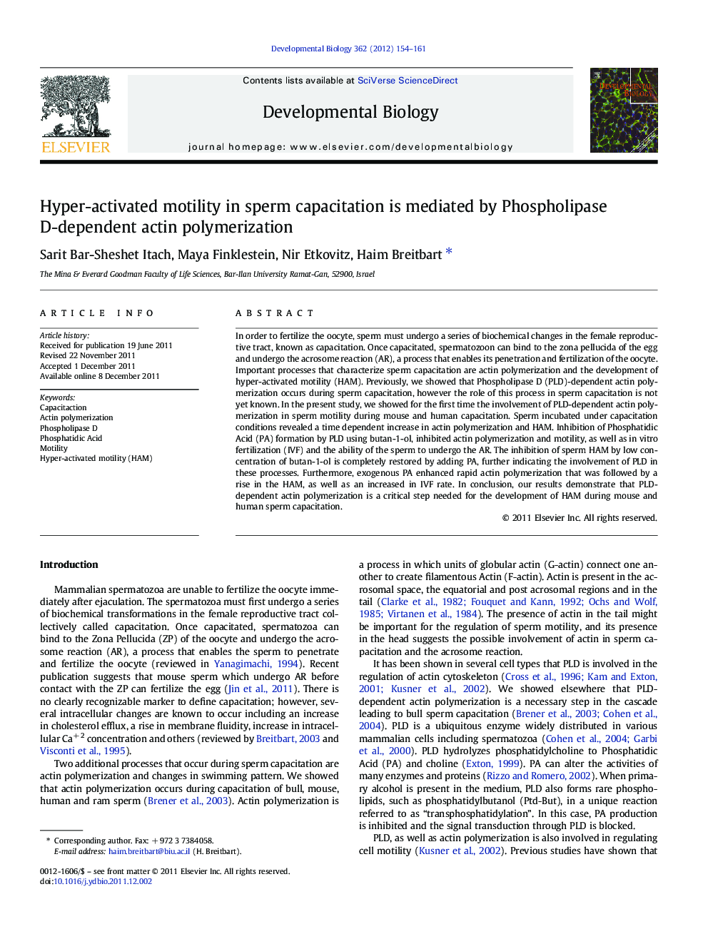 Hyper-activated motility in sperm capacitation is mediated by Phospholipase D-dependent actin polymerization