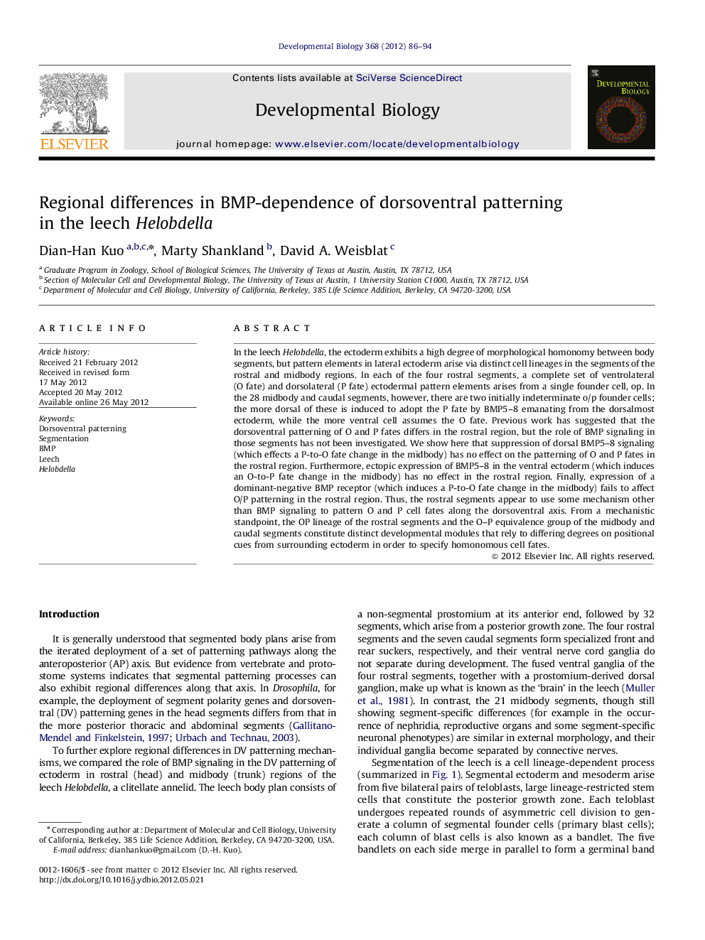 Regional differences in BMP-dependence of dorsoventral patterning in the leech Helobdella