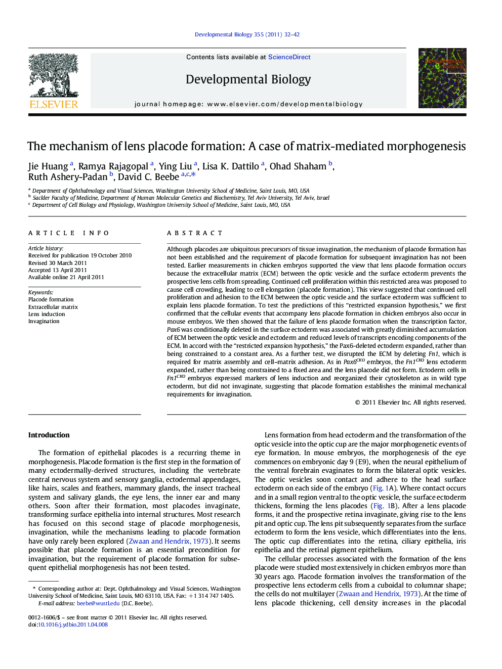 The mechanism of lens placode formation: A case of matrix-mediated morphogenesis