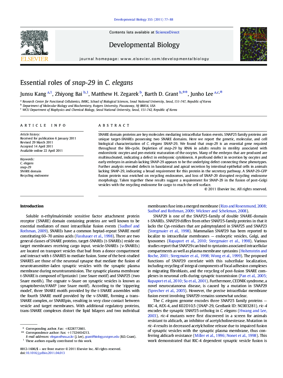 Essential roles of snap-29 in C. elegans