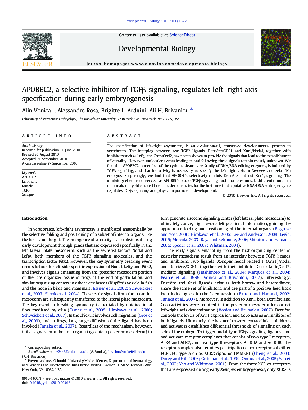 APOBEC2, a selective inhibitor of TGFβ signaling, regulates left–right axis specification during early embryogenesis