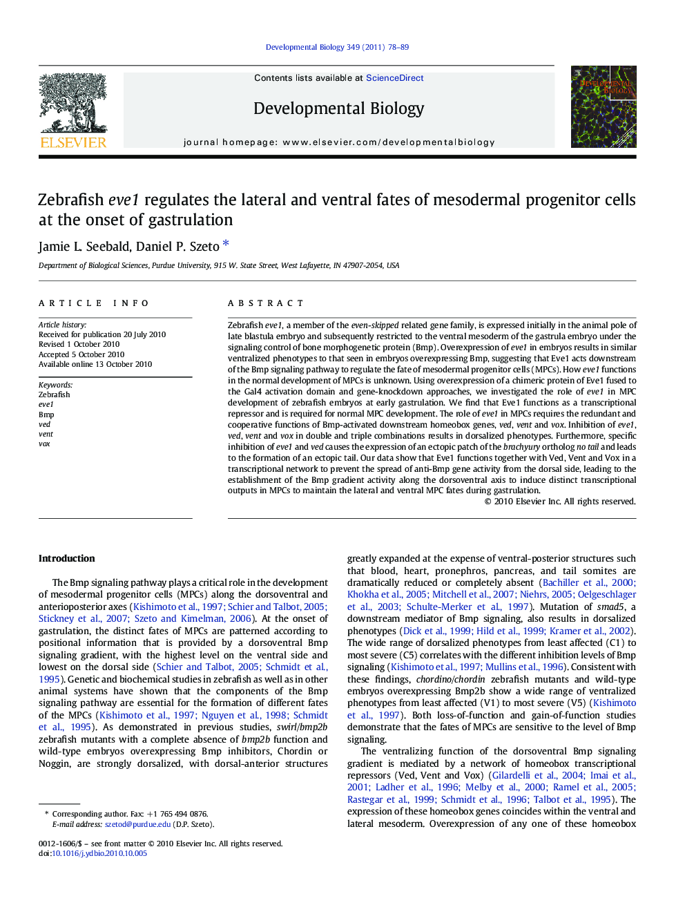 Zebrafish eve1 regulates the lateral and ventral fates of mesodermal progenitor cells at the onset of gastrulation