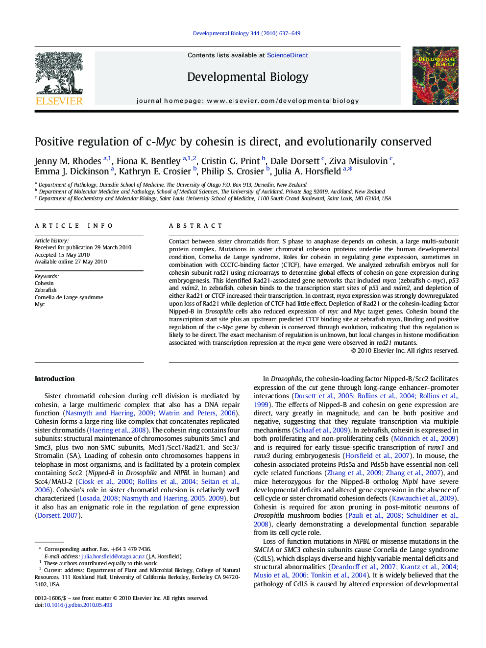 Positive regulation of c-Myc by cohesin is direct, and evolutionarily conserved