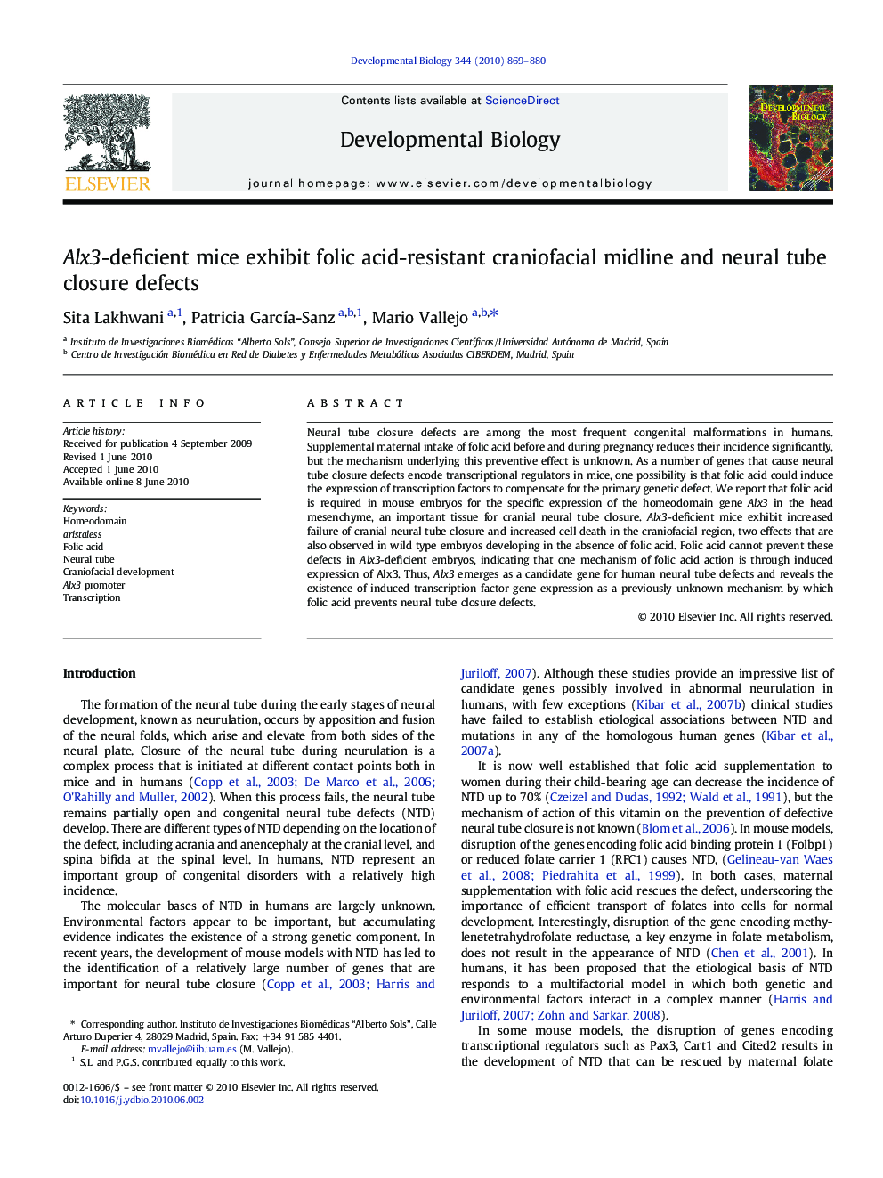 Alx3-deficient mice exhibit folic acid-resistant craniofacial midline and neural tube closure defects