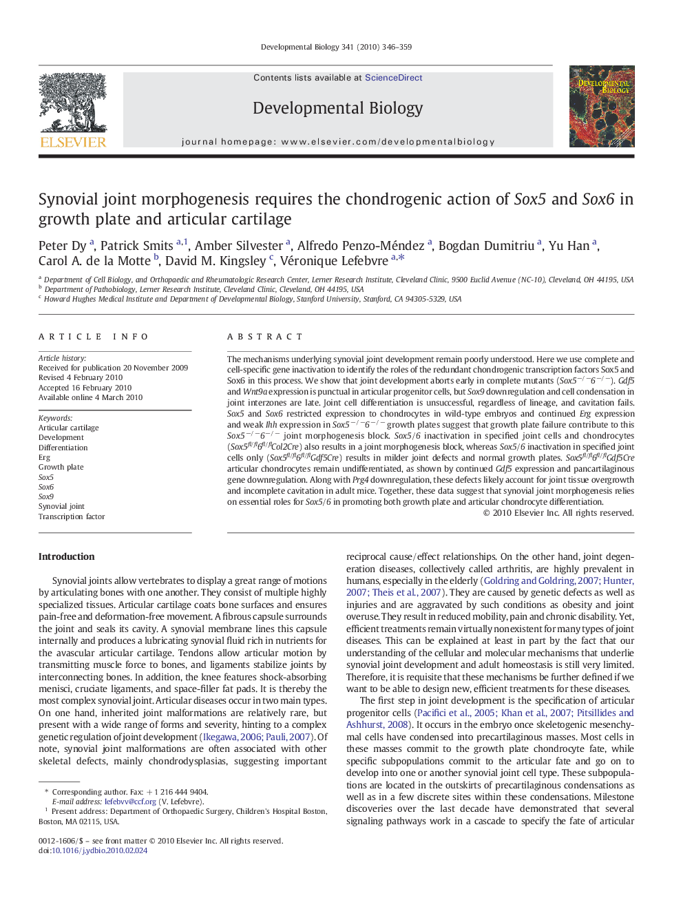 Synovial joint morphogenesis requires the chondrogenic action of Sox5 and Sox6 in growth plate and articular cartilage