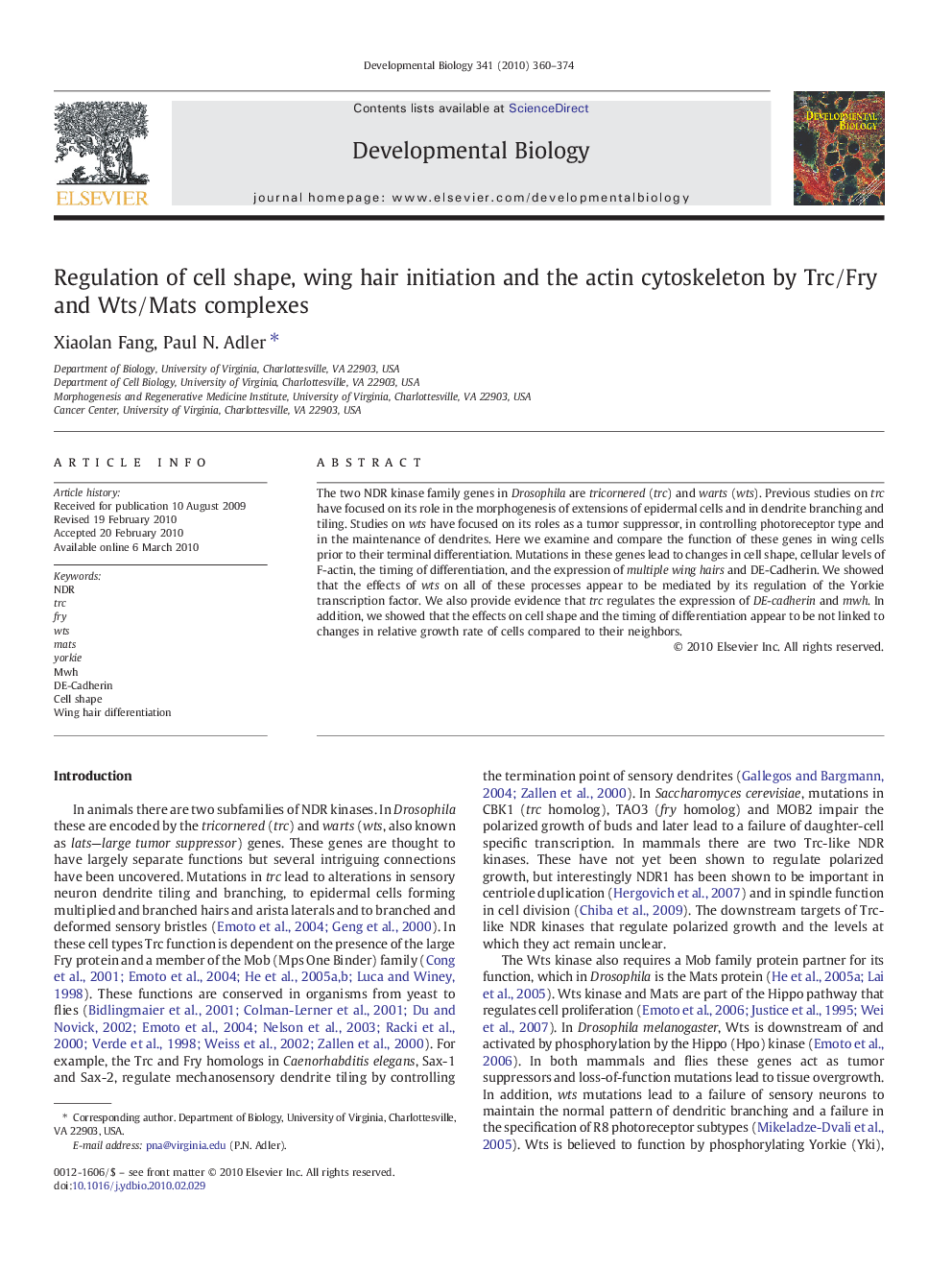 Regulation of cell shape, wing hair initiation and the actin cytoskeleton by Trc/Fry and Wts/Mats complexes