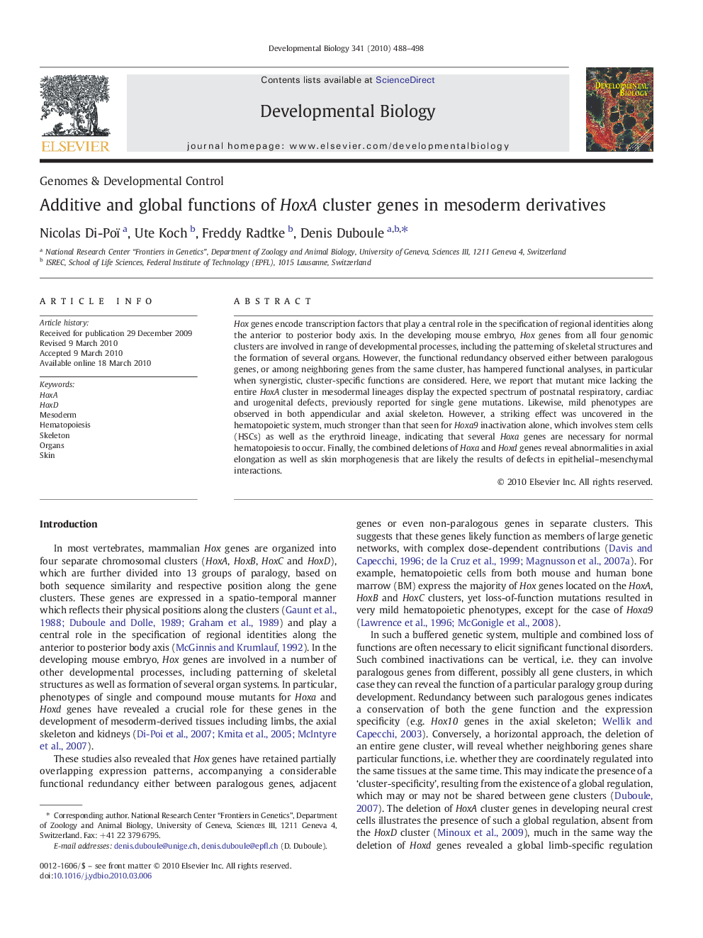 Additive and global functions of HoxA cluster genes in mesoderm derivatives