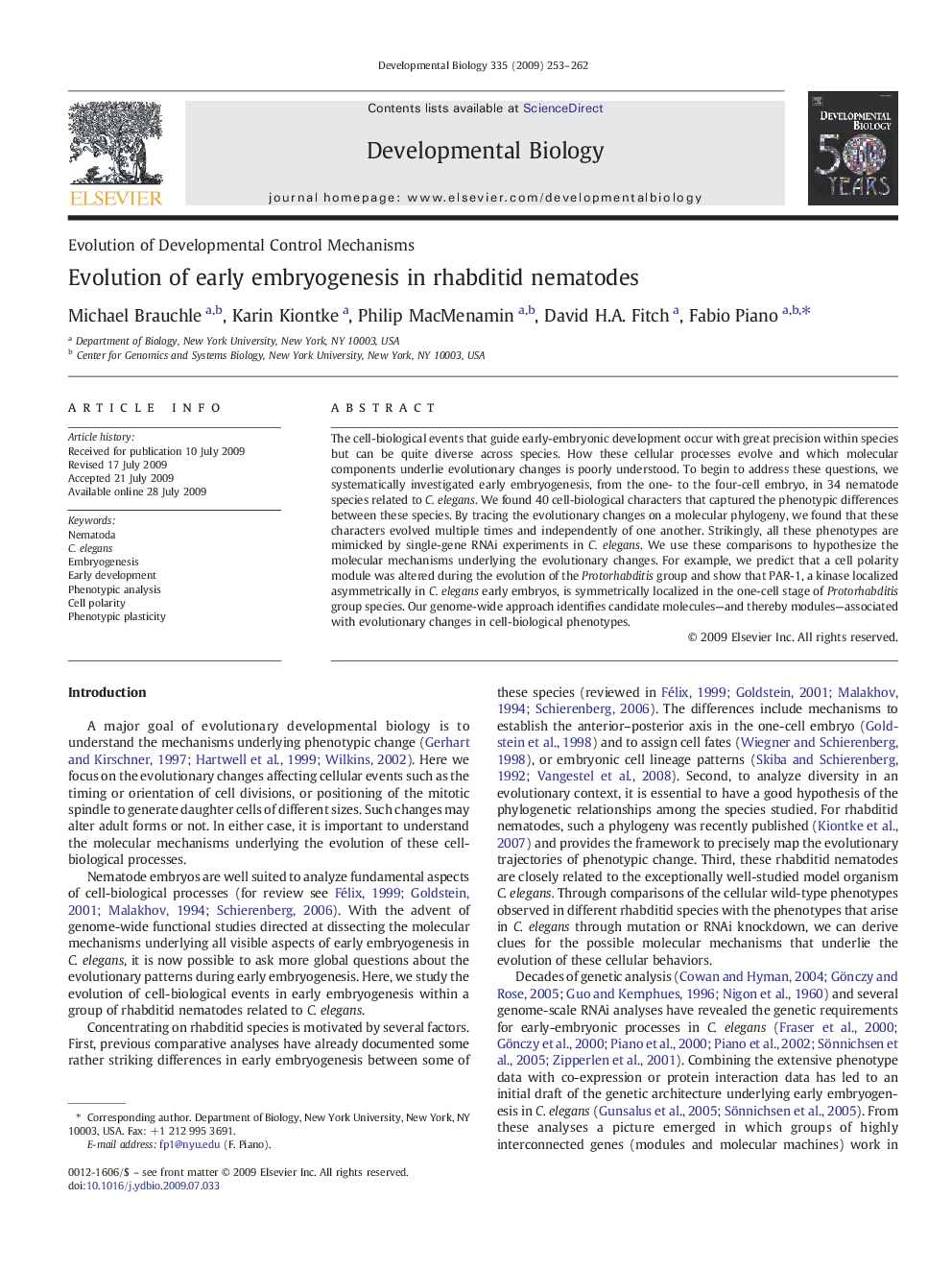 Evolution of early embryogenesis in rhabditid nematodes