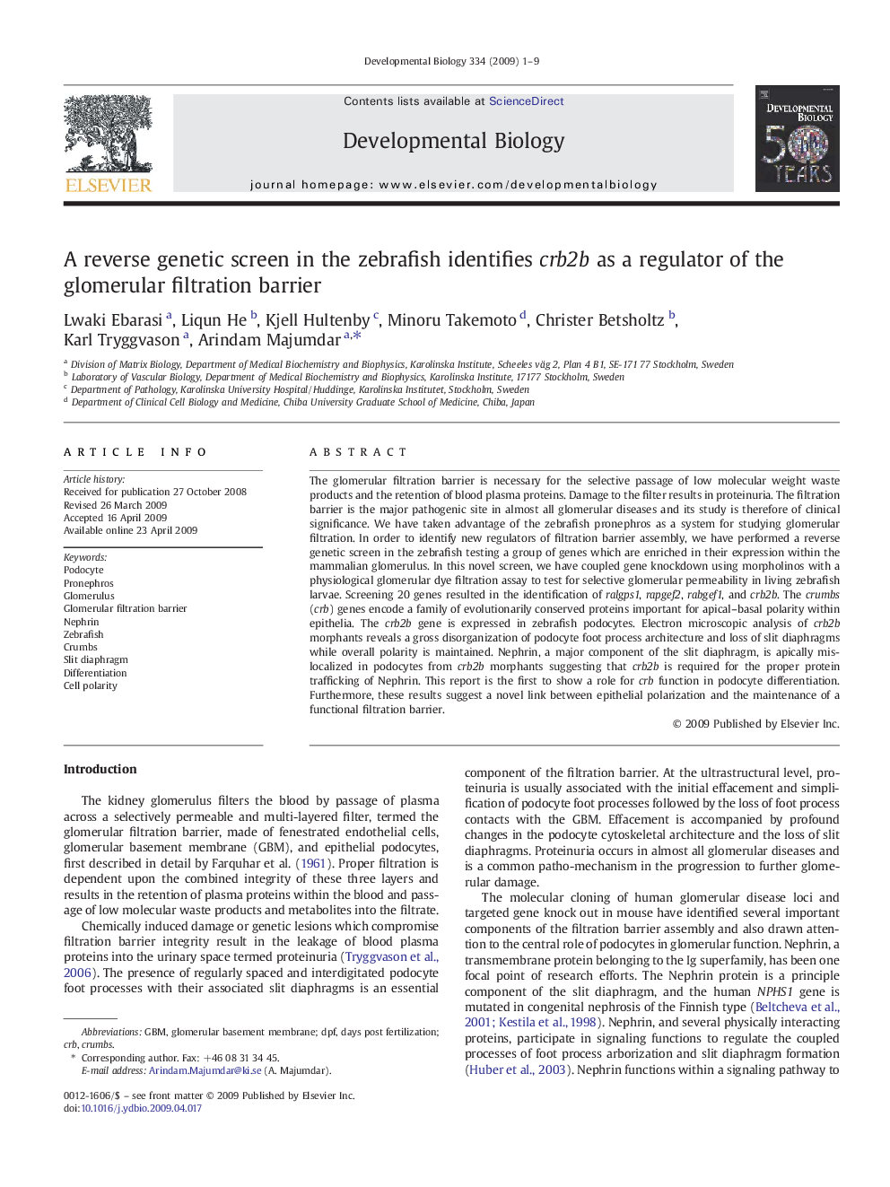 A reverse genetic screen in the zebrafish identifies crb2b as a regulator of the glomerular filtration barrier