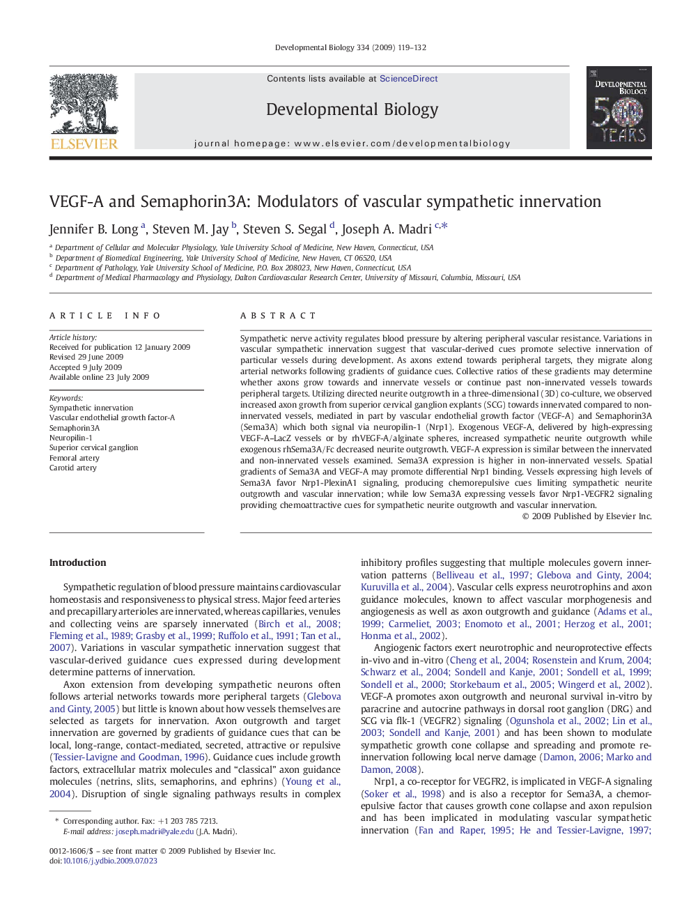 VEGF-A and Semaphorin3A: Modulators of vascular sympathetic innervation