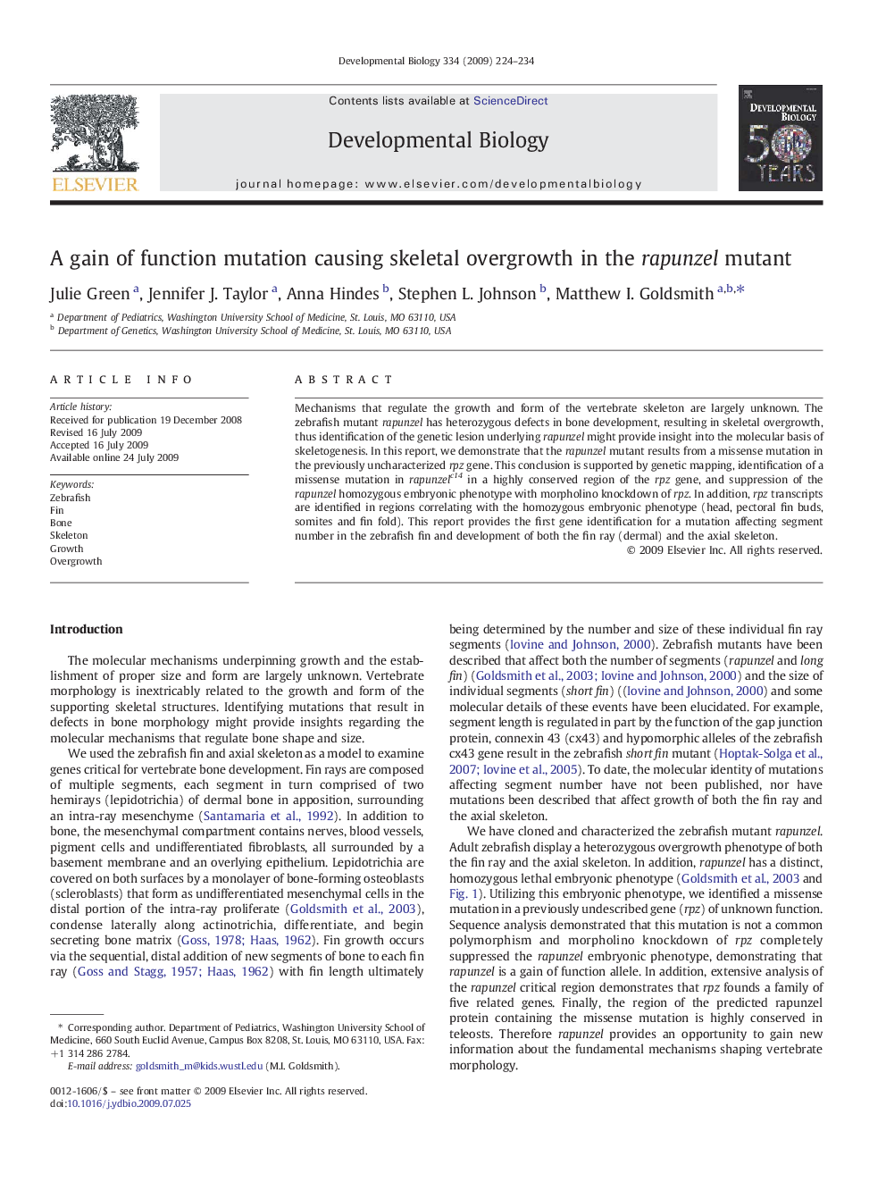 A gain of function mutation causing skeletal overgrowth in the rapunzel mutant