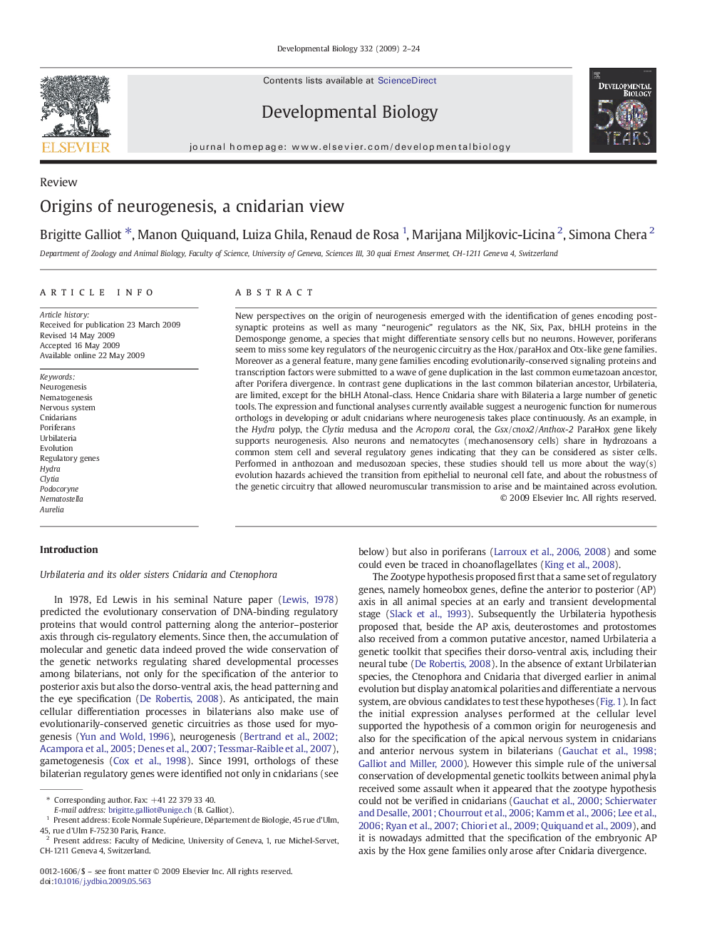 Origins of neurogenesis, a cnidarian view