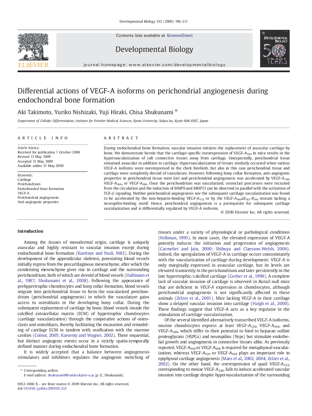 Differential actions of VEGF-A isoforms on perichondrial angiogenesis during endochondral bone formation