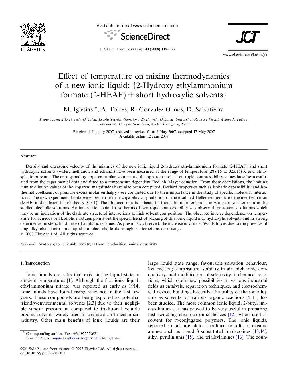 Effect of temperature on mixing thermodynamics of a new ionic liquid: {2-Hydroxy ethylammonium formate (2-HEAF) + short hydroxylic solvents}