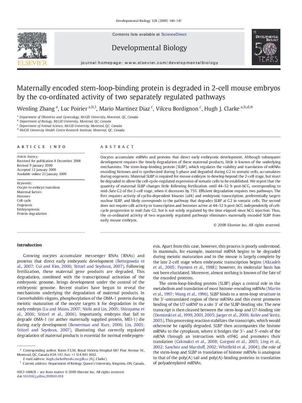 Maternally encoded stem-loop-binding protein is degraded in 2-cell mouse embryos by the co-ordinated activity of two separately regulated pathways