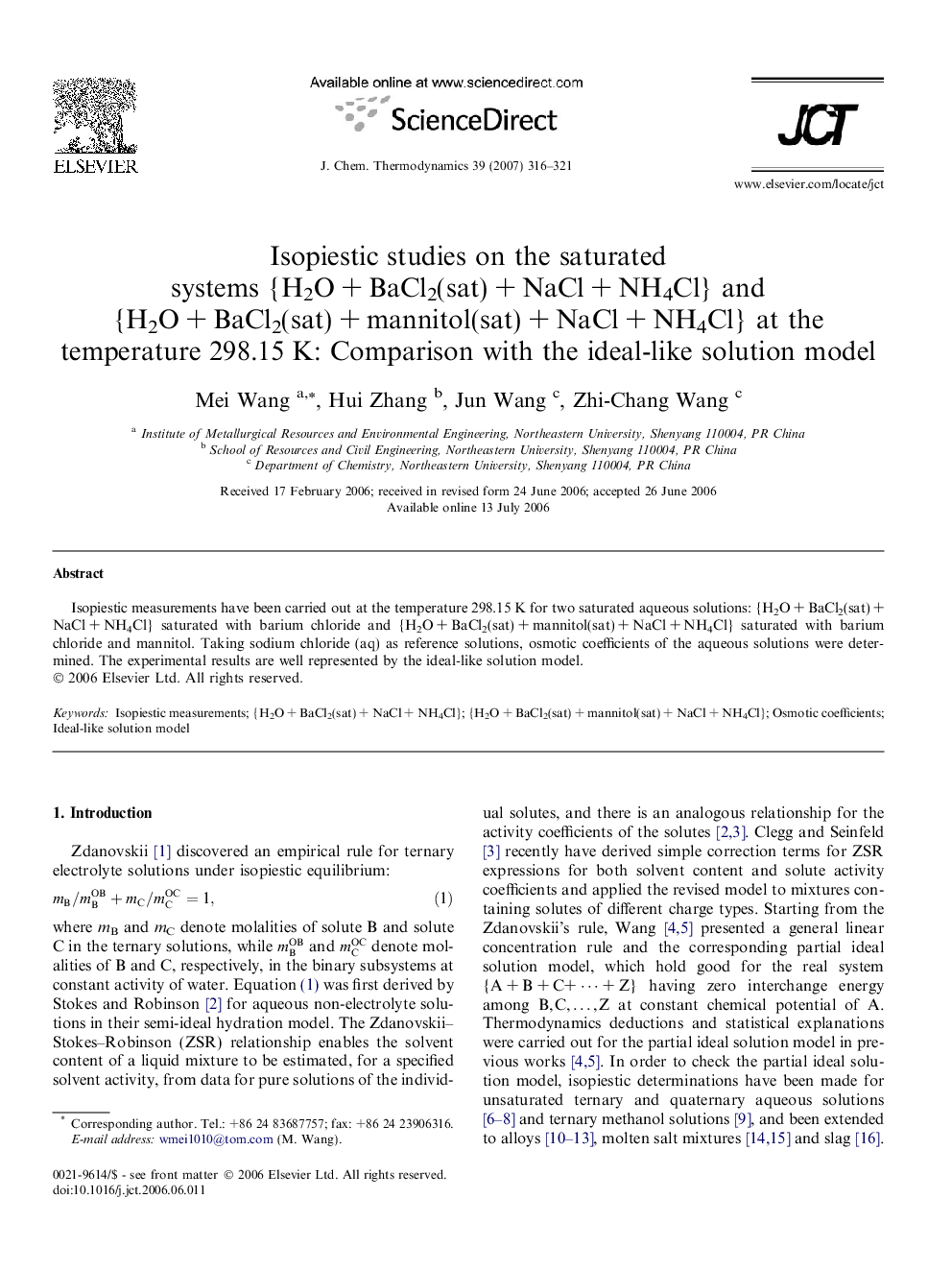 Isopiestic studies on the saturated systems {H2O + BaCl2(sat) + NaCl + NH4Cl} and {H2O + BaCl2(sat) + mannitol(sat) + NaCl + NH4Cl} at the temperature 298.15 K: Comparison with the ideal-like solution model