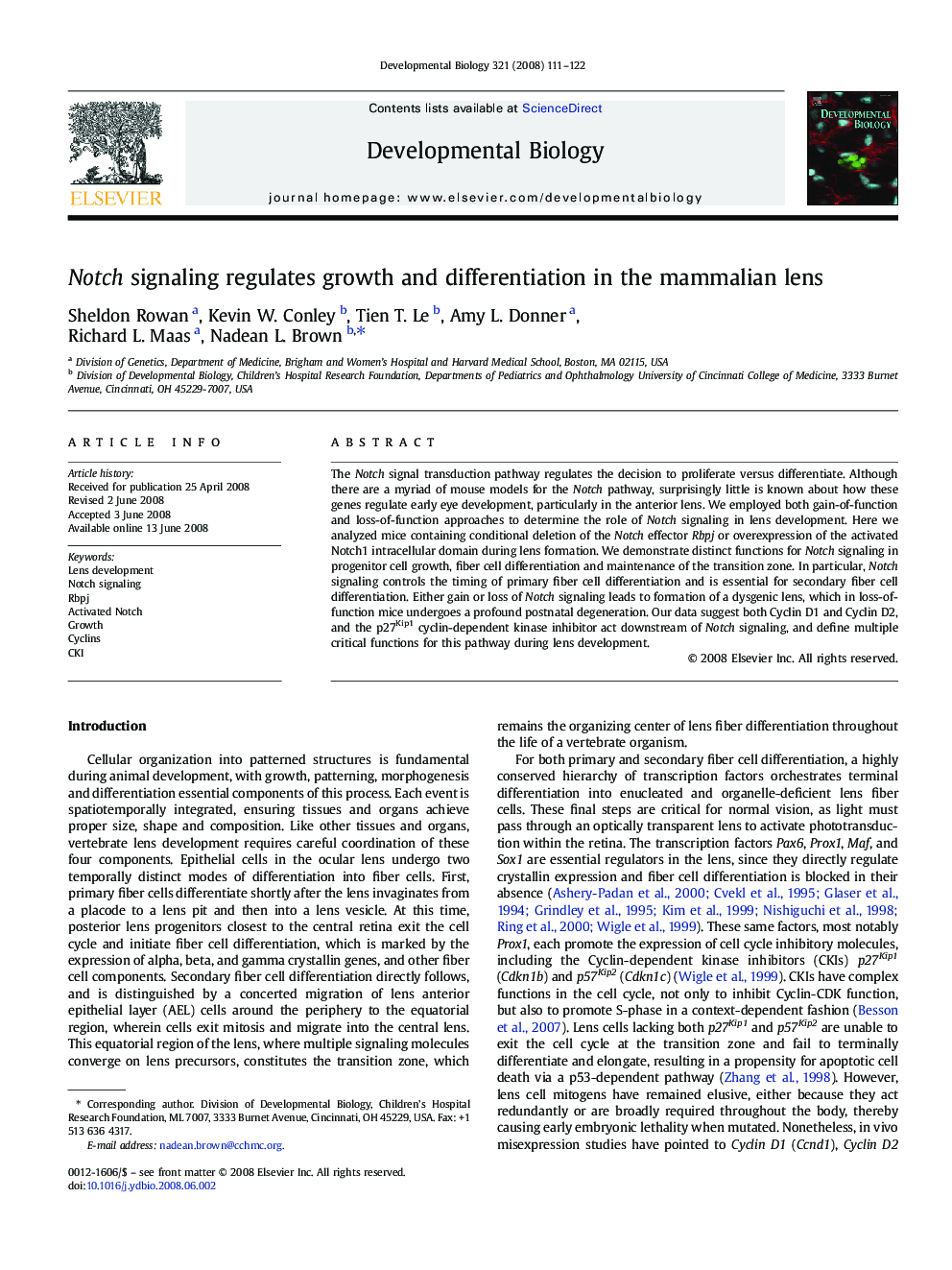 Notch signaling regulates growth and differentiation in the mammalian lens