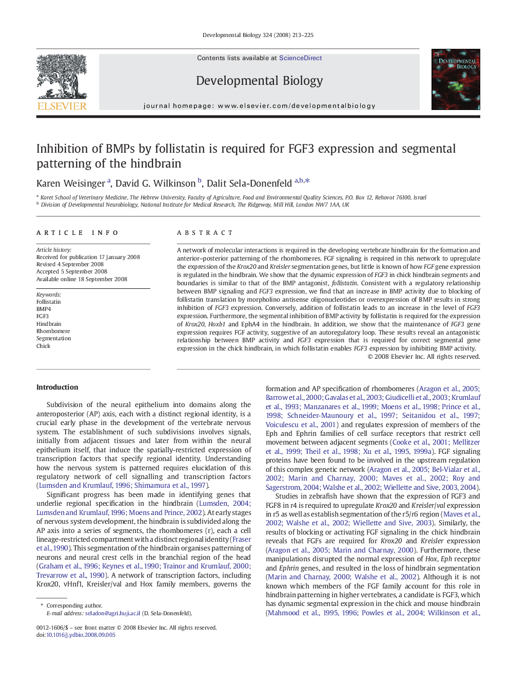 Inhibition of BMPs by follistatin is required for FGF3 expression and segmental patterning of the hindbrain